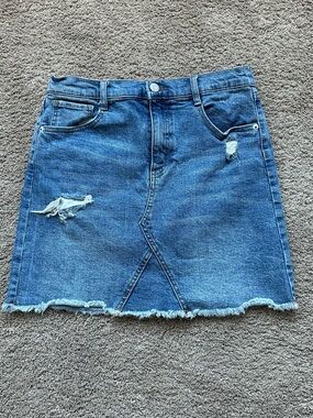 Women’s Blue Denim Distressed Skirt